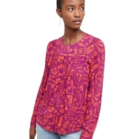 Anthropologie Tops - Anthropologie 22 of 52 Conversations Women’s Size US 02 Novelty Print Blouse Top